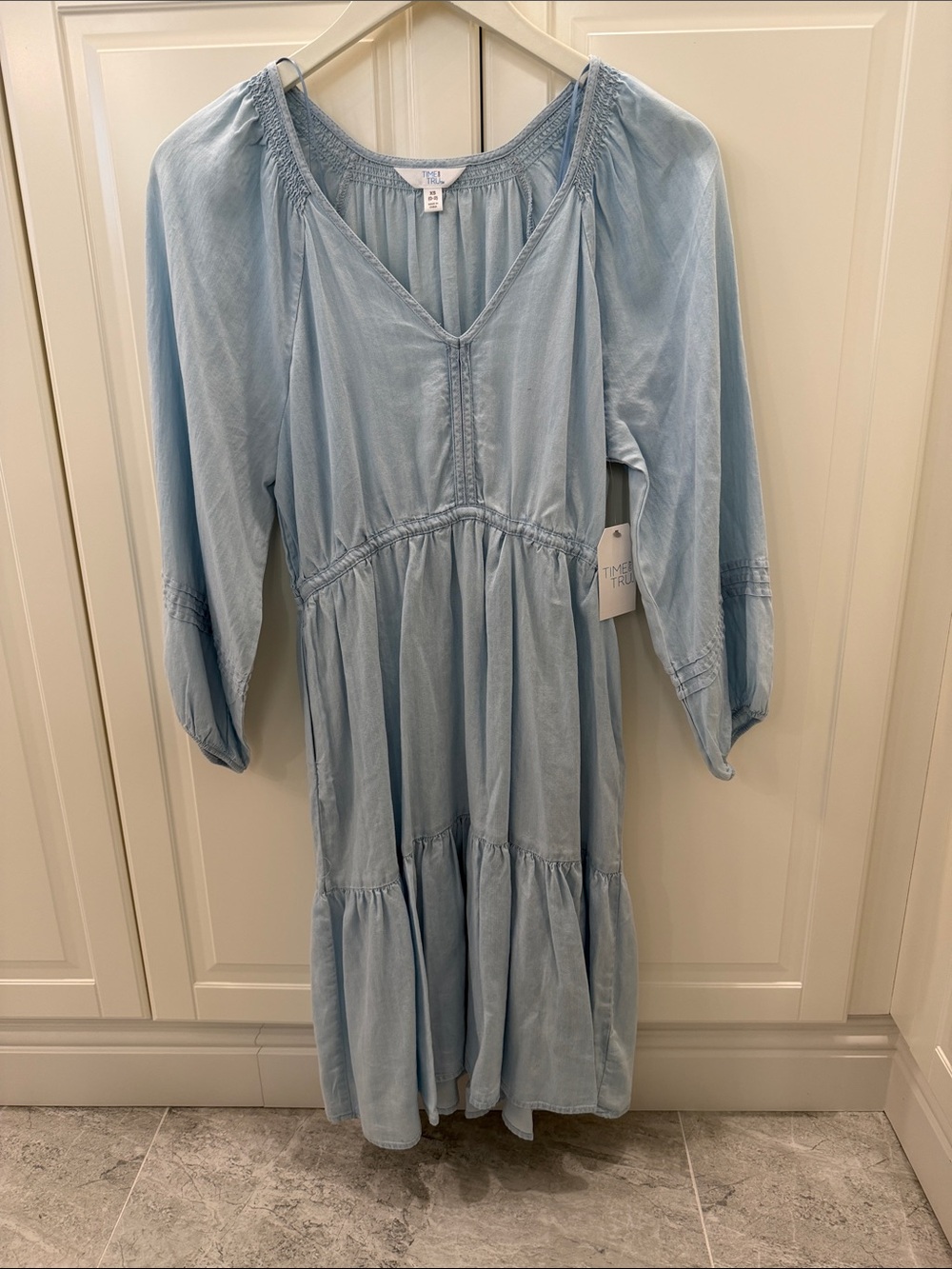 Time and Tru Light Blue Tiered Midi Dress
